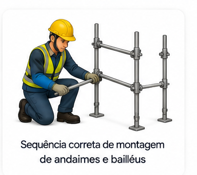 Sequência correta de montagem de andaimes e bailéus