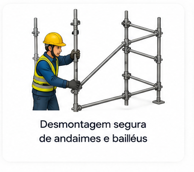 Desmontagem segura de andaimes e bailéus